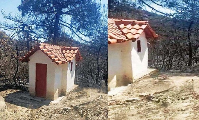 Маленькая церковь чудом уцелела во время разрушительных лесных пожаров в Греции (+ВИДЕО)